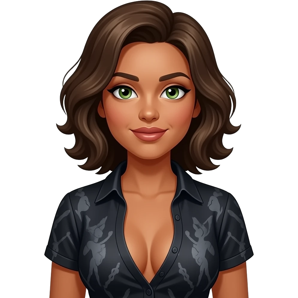 Green eyes tan big boobs Linda hair sexy ink shirt emoji