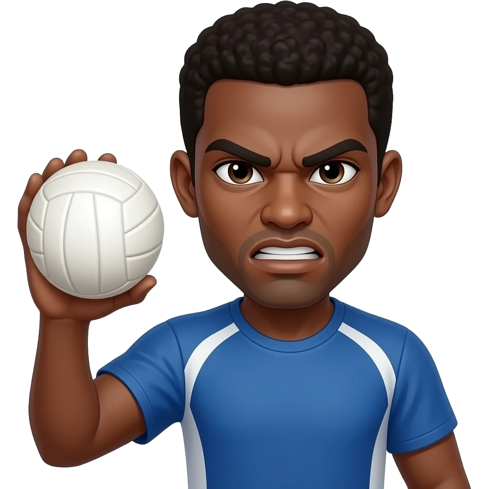 dark skin volley ball player face close up hold volley ball in hand front view emoji