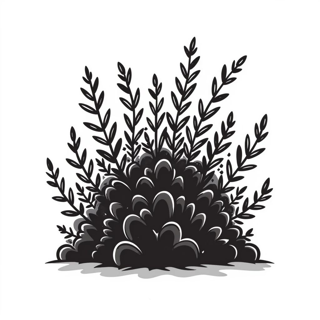 a bush, black lines, sketchy emoji
