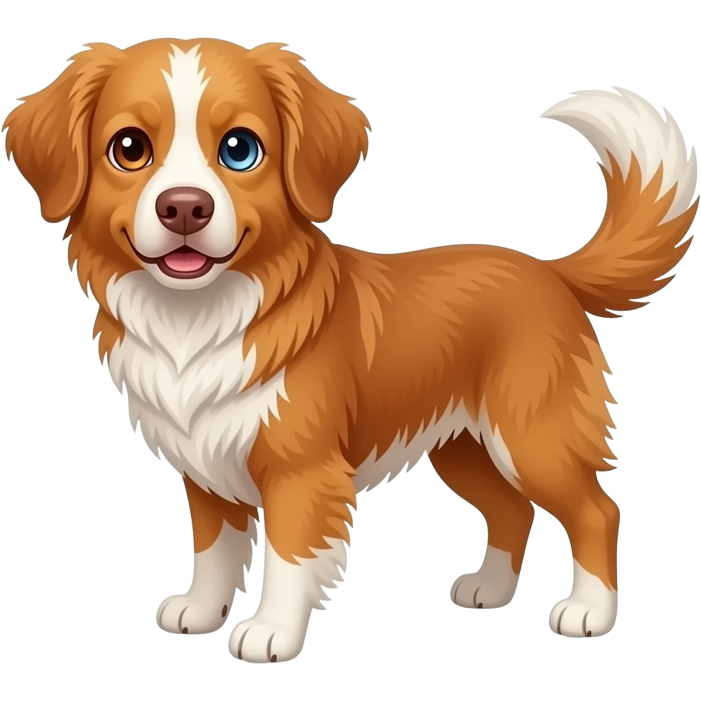 A nova scotia duck tolling retriever with one brown eye and one light . emoji