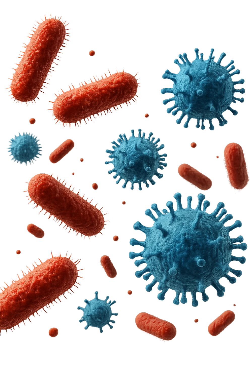 batteri intestinali e virus fluttuano in aria, iperrealistico 4k emoji