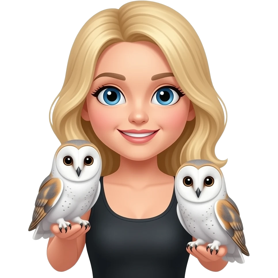 Cute blonde woman with blue eyes holding 2 cute white owls emoji