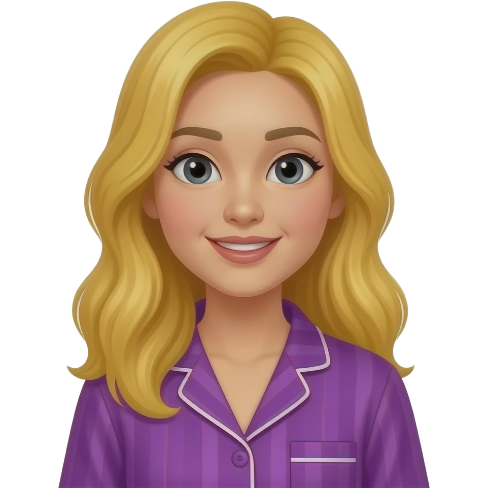 an asian women with golden hairs in vibrant purple color pajamas emoji
