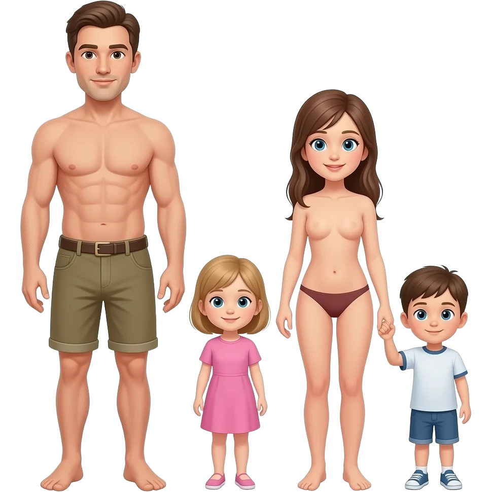 Show me naked man full body legs add a naked girl add little kids emoji
