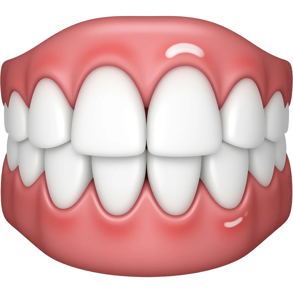 Upper gum tissue with irritation, red and slightly swollen areas, small white patch on the gum line, uneven texture, subtle inflammation details, clean simple shape. emoji