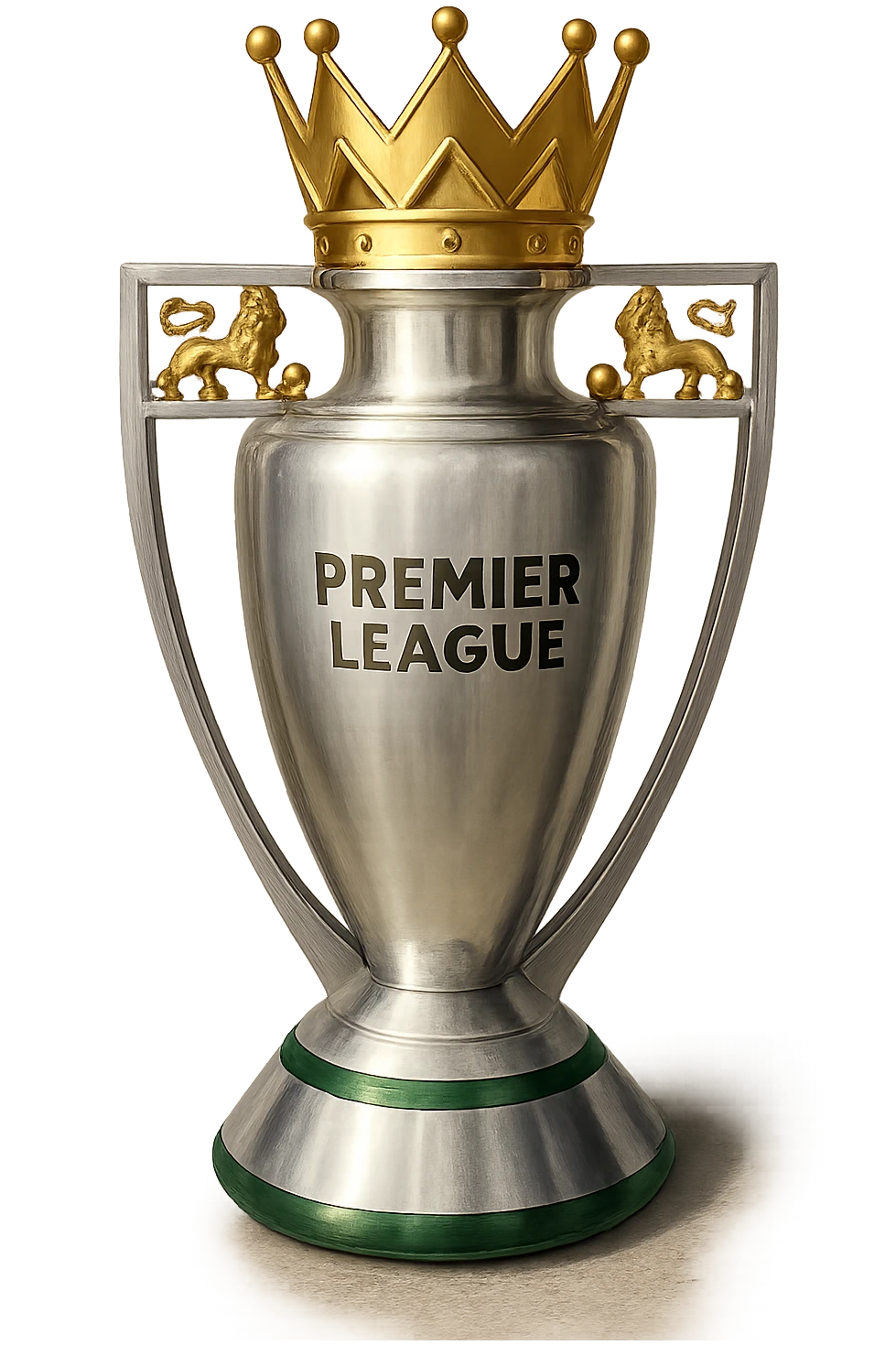 Фотореалистичный и изометричный кубок Premier League, объемный чуть слегка рисованный стиль, прозрачный фон emoji