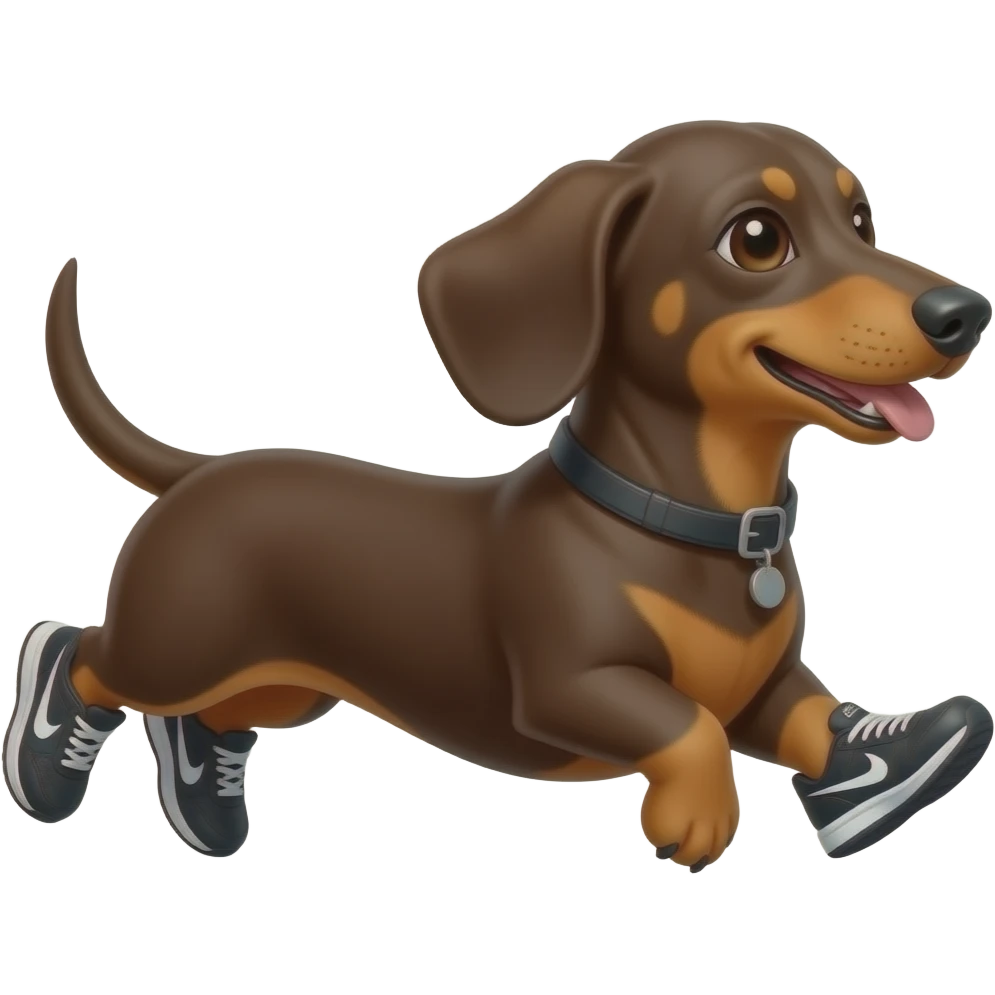 Perro salchicha color chocolate corriendo usando tenis Nike emoji