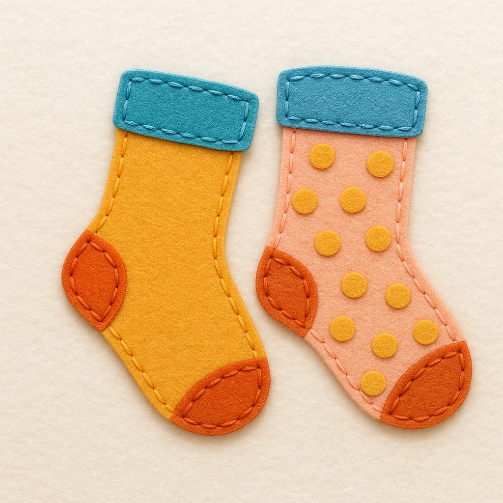 cute socks in felt patch style emoji