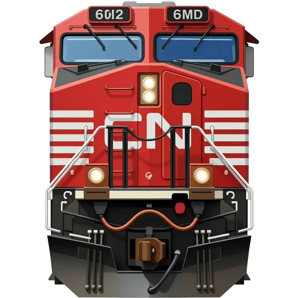 American made, EMD train engine, locomotive engine, front view, canadian national, cartoon style of a realistic picture emoji