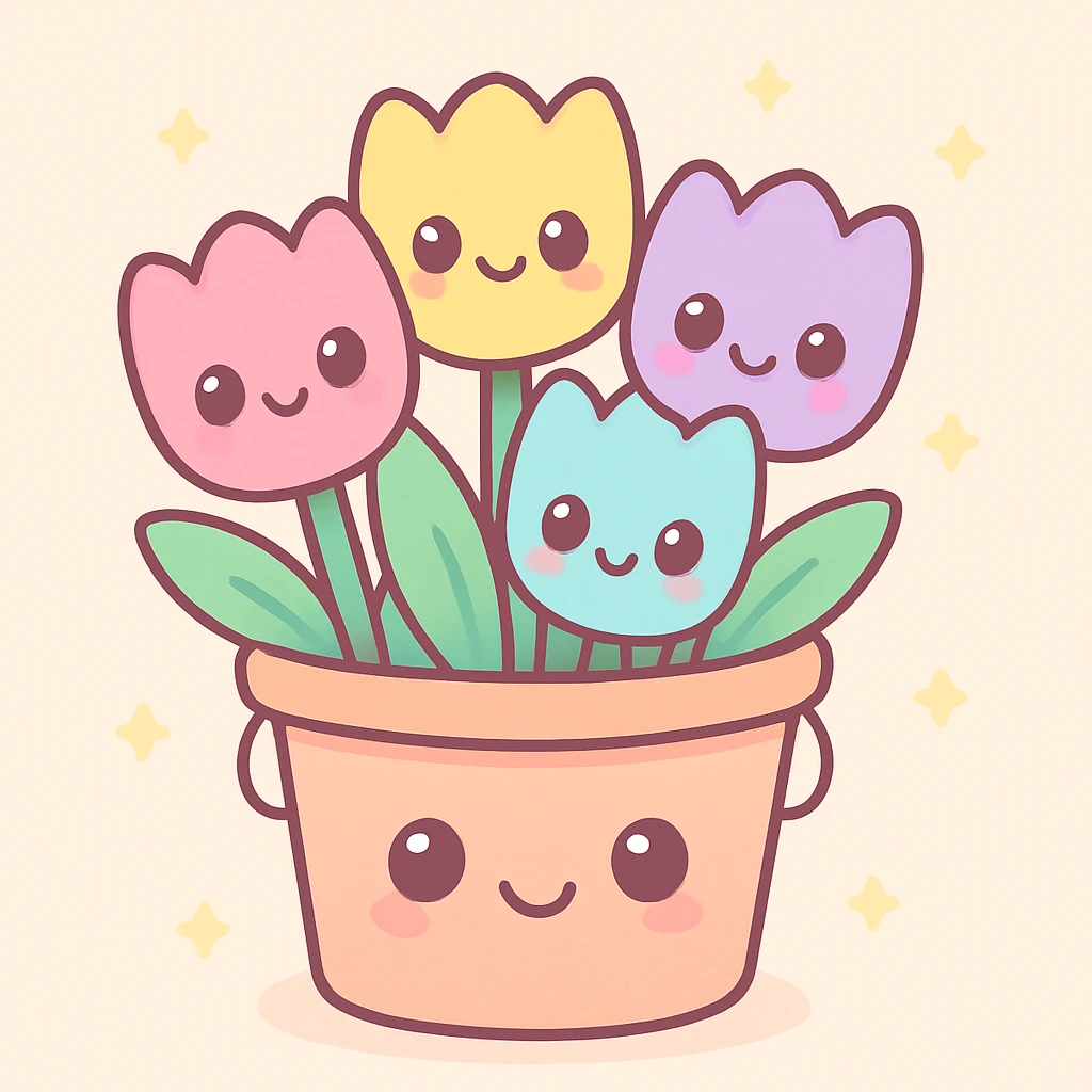 tulip bucket, fresh and vibrant, kawaii style emoji