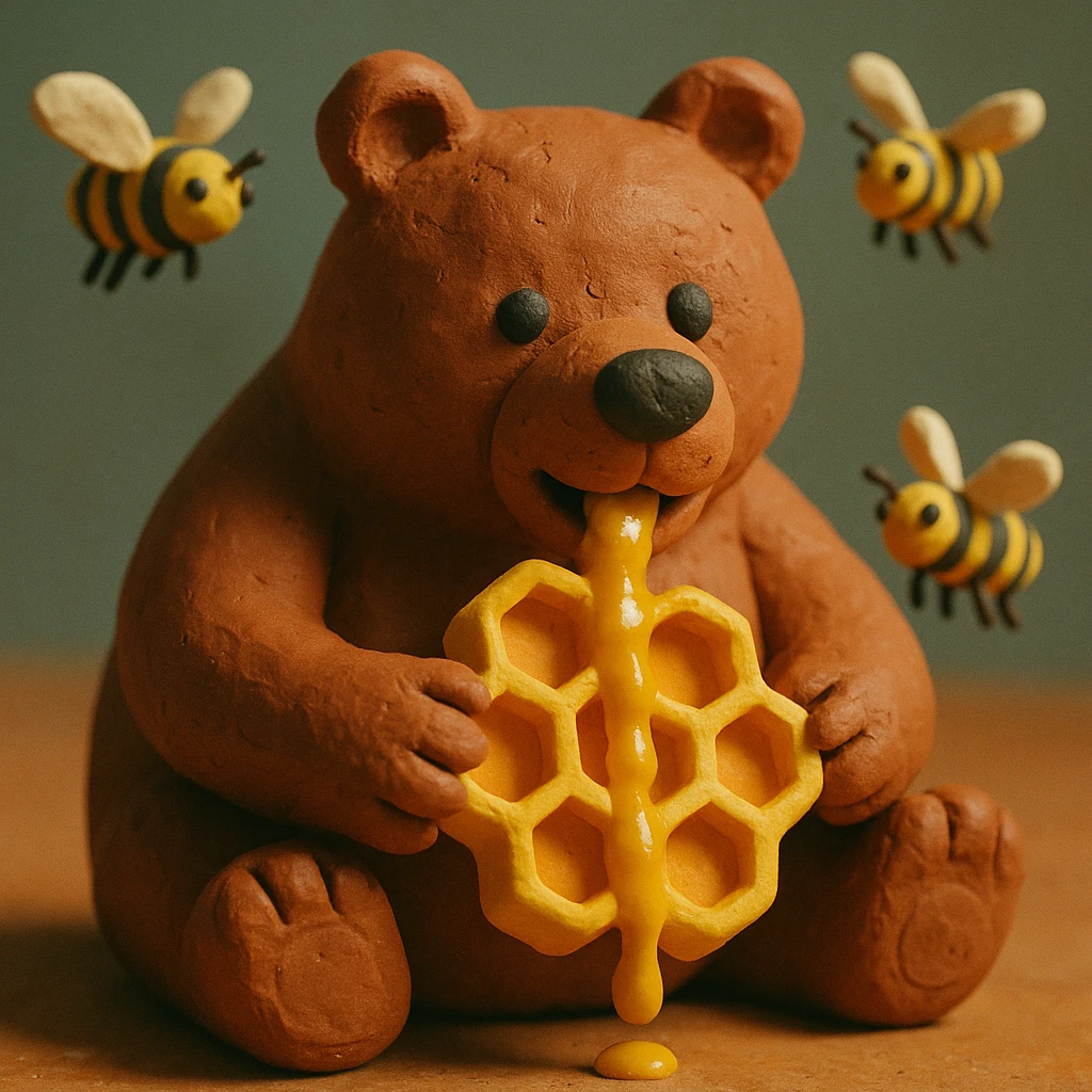 bear eating honeycomb with bees flying around emoji