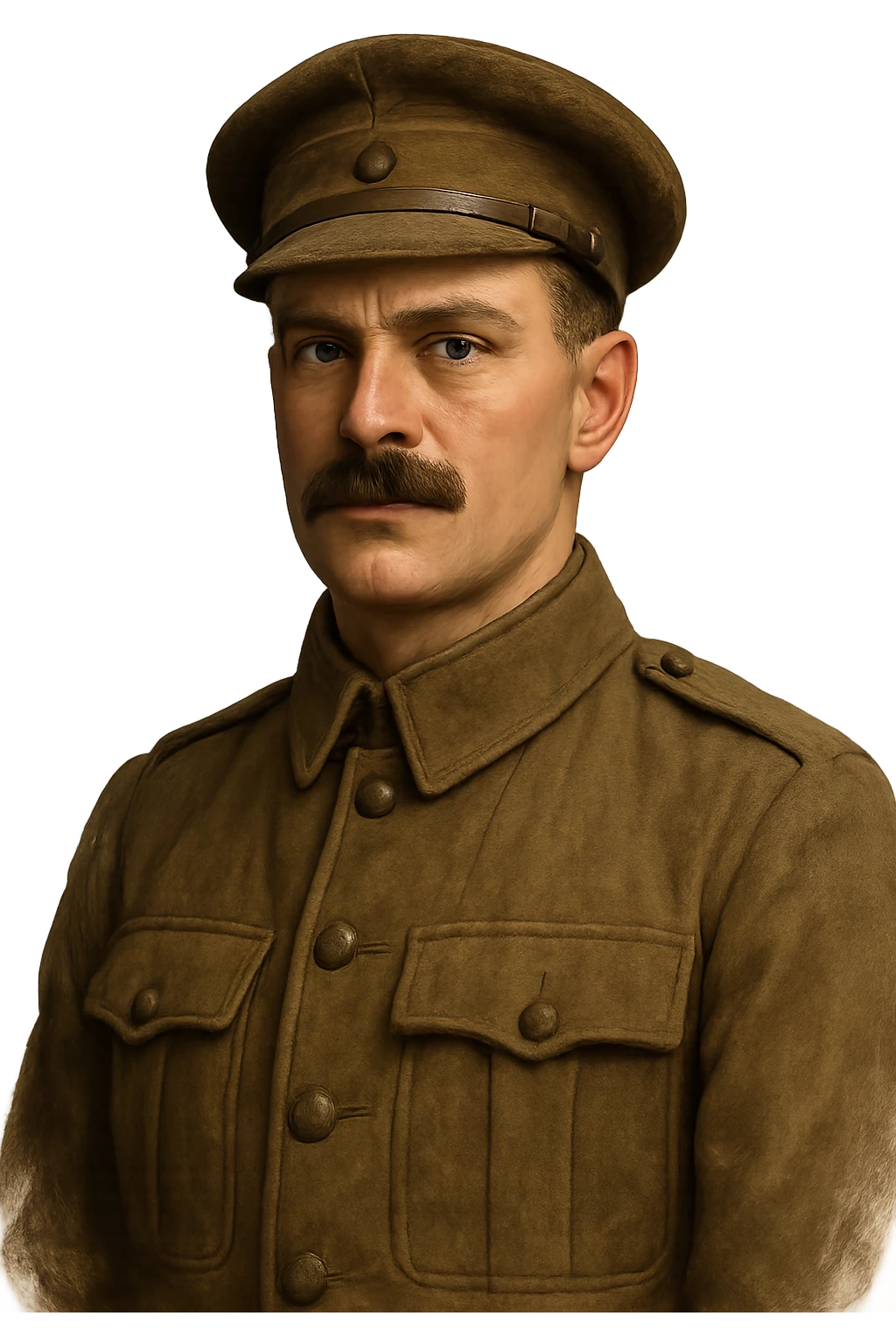 portrait of a man with a square moustache in a brown soldier's outfit, no background emoji