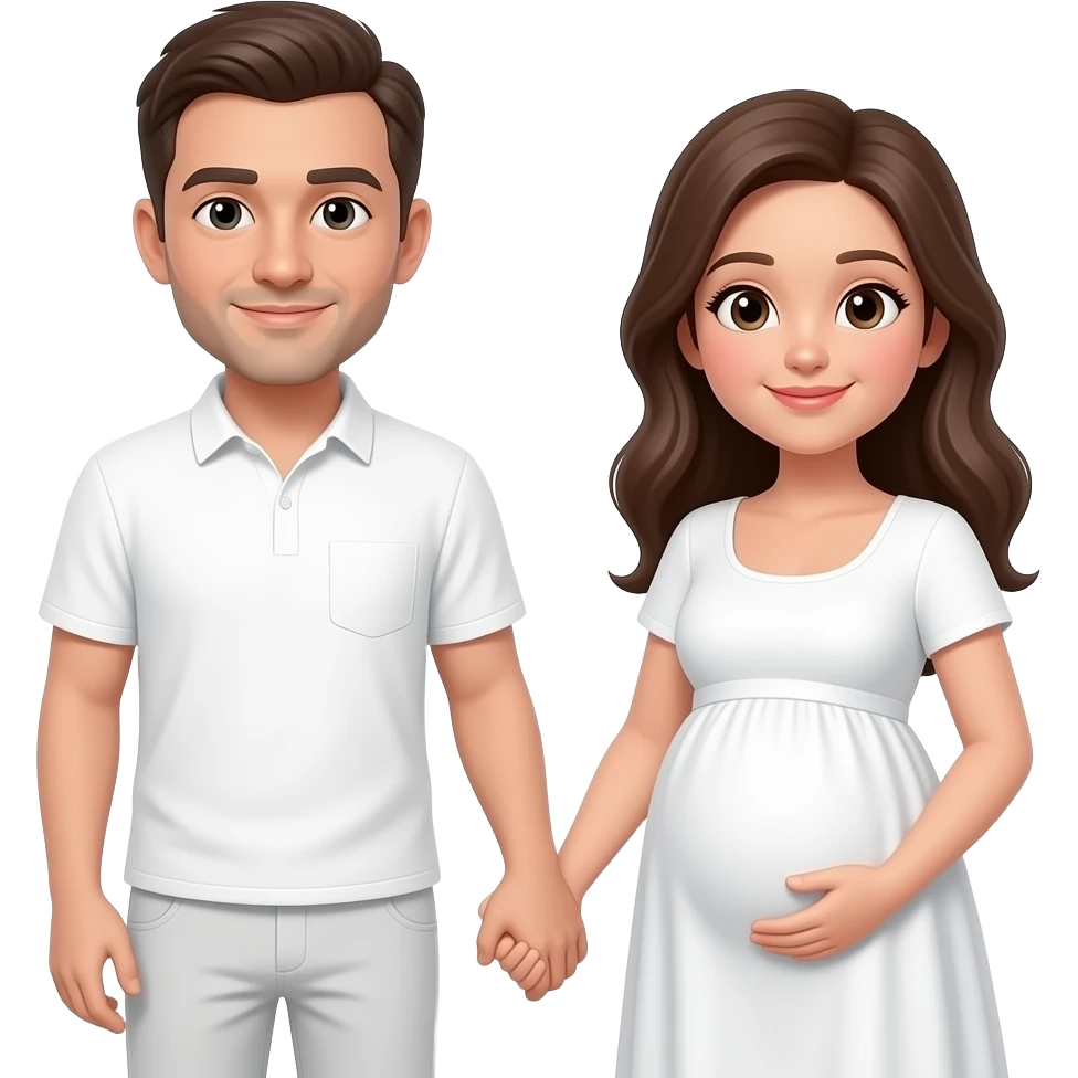 Hombre y mujer embarazada agarrados de la mano ropa color blanca emoji
