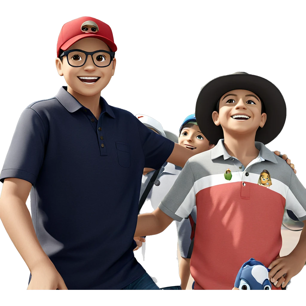 boys smiling outdoors in hats emoji