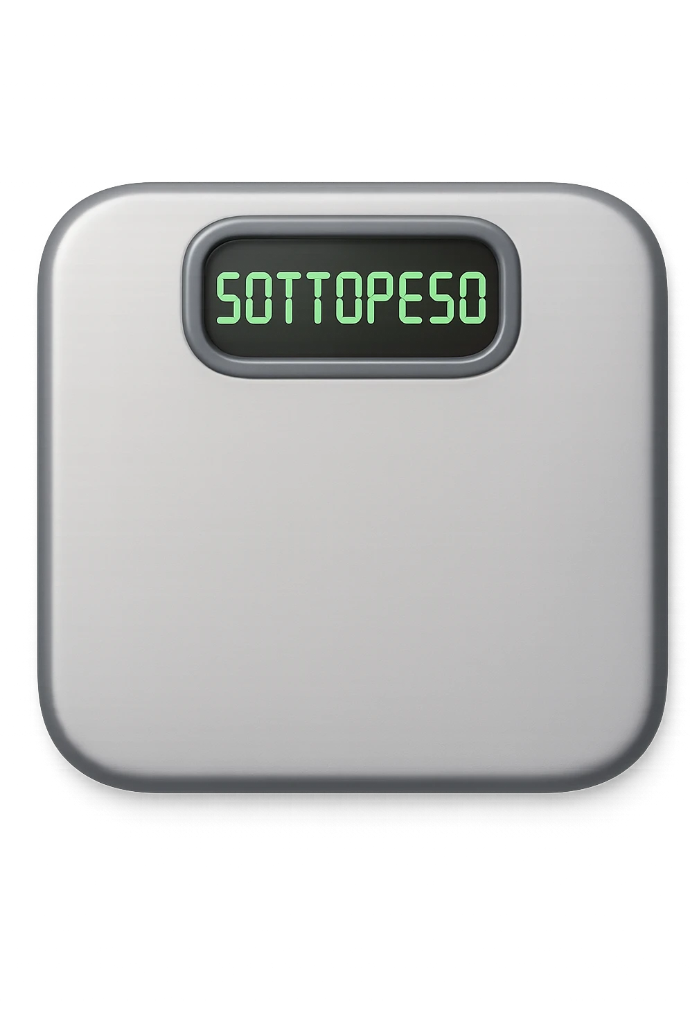 bilancia pesapersone con la scritta "SOTTOPESO" SUL DISPLAY, stile emoji iphone, iperrealistico 4k emoji