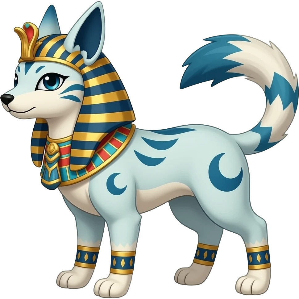 Moon-patterned ancient Egyptian Short-legged quadrupedal elegant oriental feral painted Absol-Glaceon-Sylveon-animal-Fakémon-fusion-hybrid-creature emoji