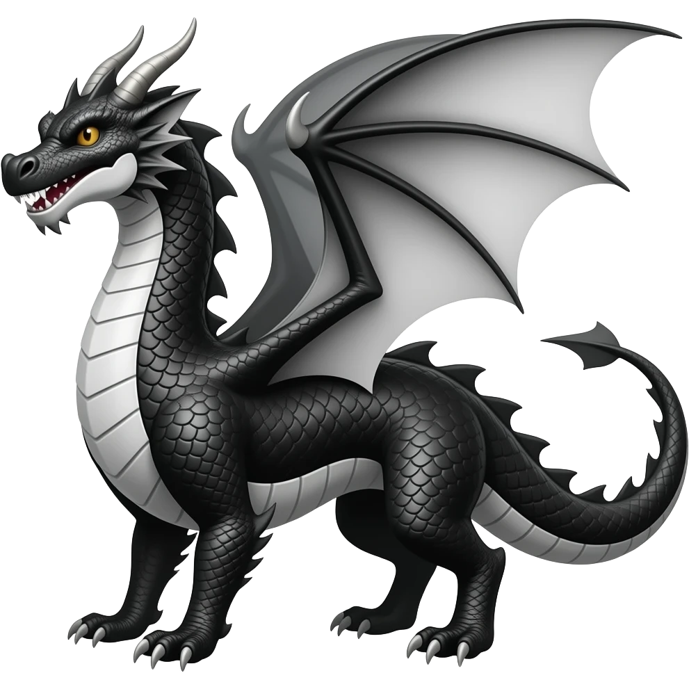 Dragón de color negro y blanco como si fuera echo a lápiz emoji