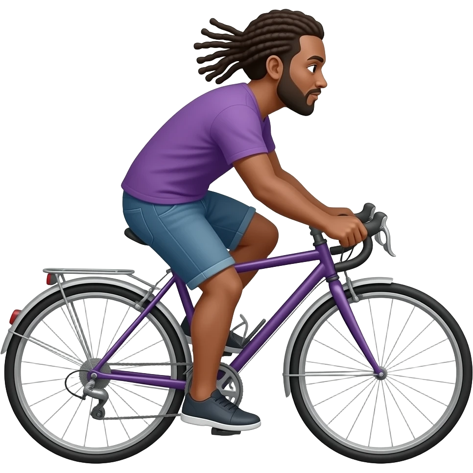 man with dreads riding bicycle on a eggplant emoji