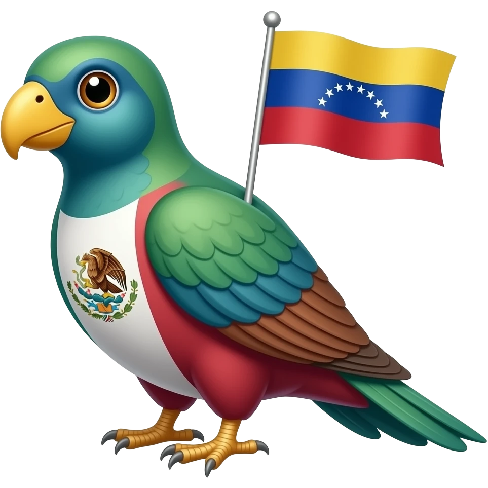 Quetzal con bandera de México y Venezuela emoji