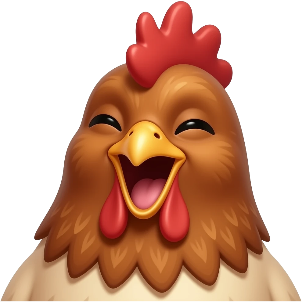 Cinematic Cute Yawning Brown Chicken Portrait Emoji, Head tilted slightly with a dramatic, close mouth emoji