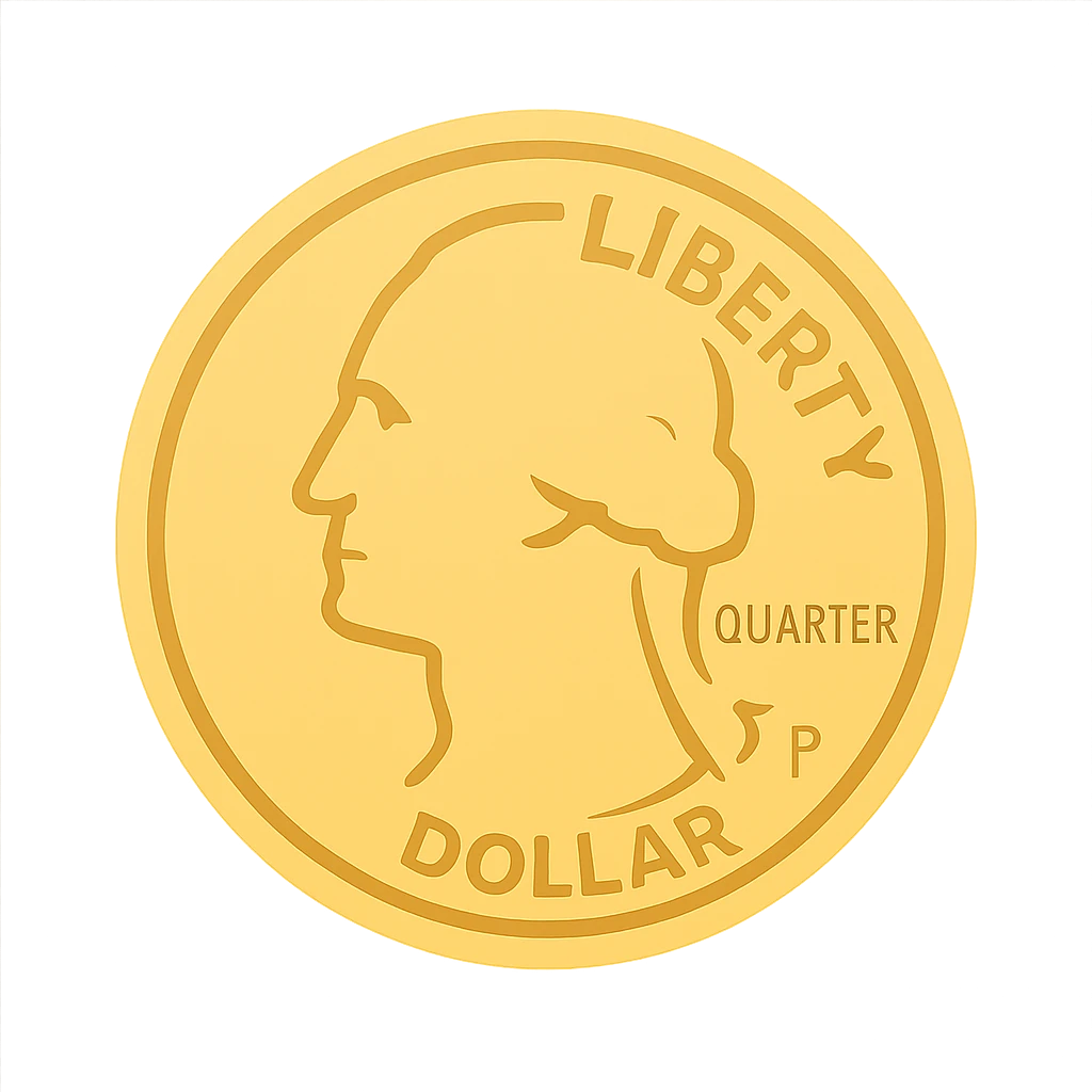 a gold coin with a quarter design, minimalistic, flat gold color, clean lines emoji