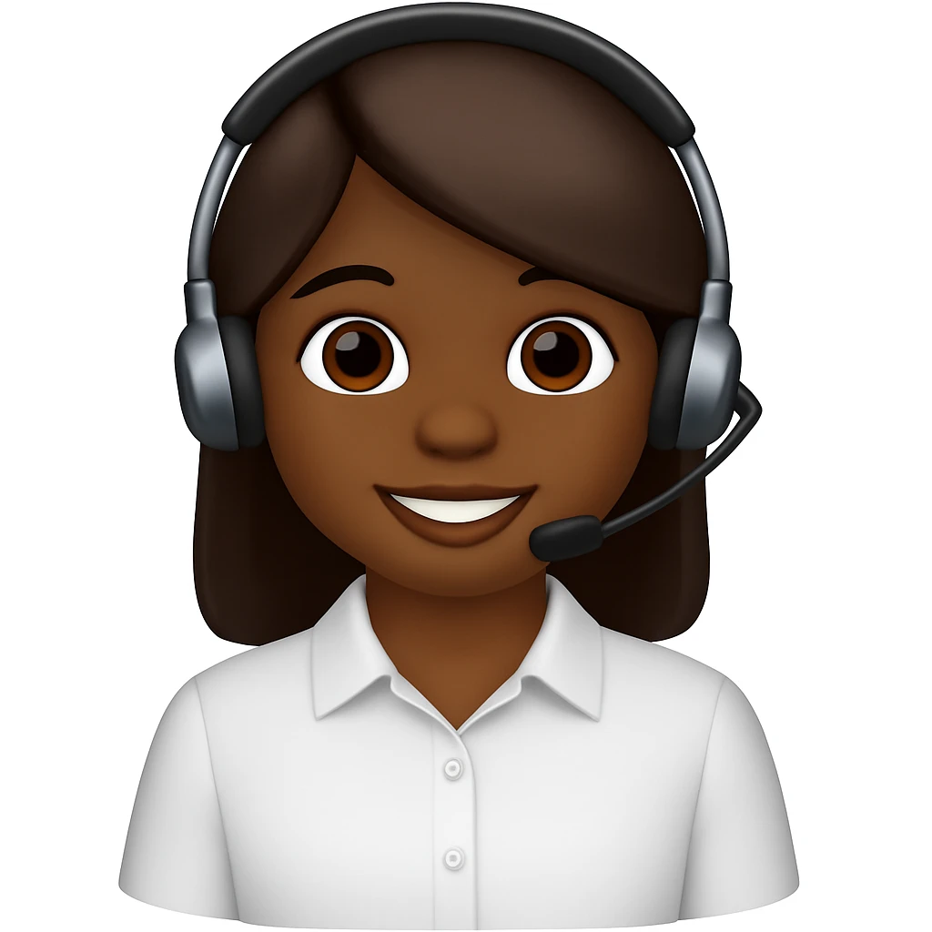 Create an emoji in iPhone style of a smiling brown-skinned girl wearing a telemarketing headset and a basic white shirt (not a polo). The style should resemble iPhone emojis. emoji