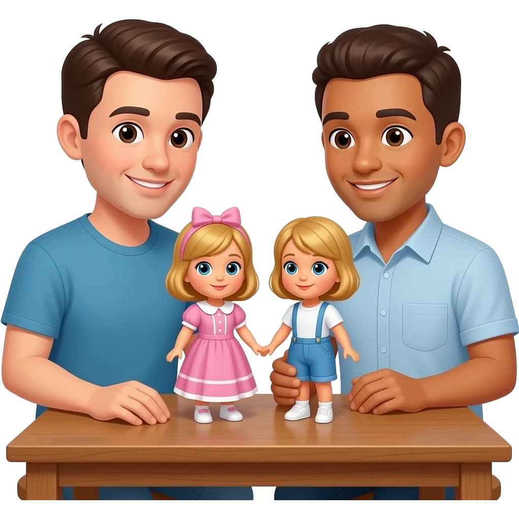 White guy and light skin guy playing with dolls emoji