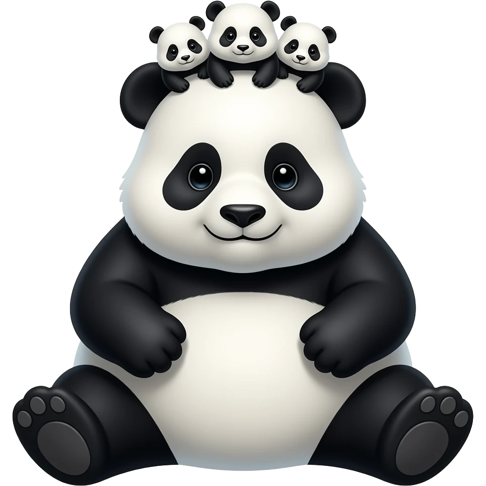 A big fat panda that is sitting with 3 big baby pandas sitting above its head emoji