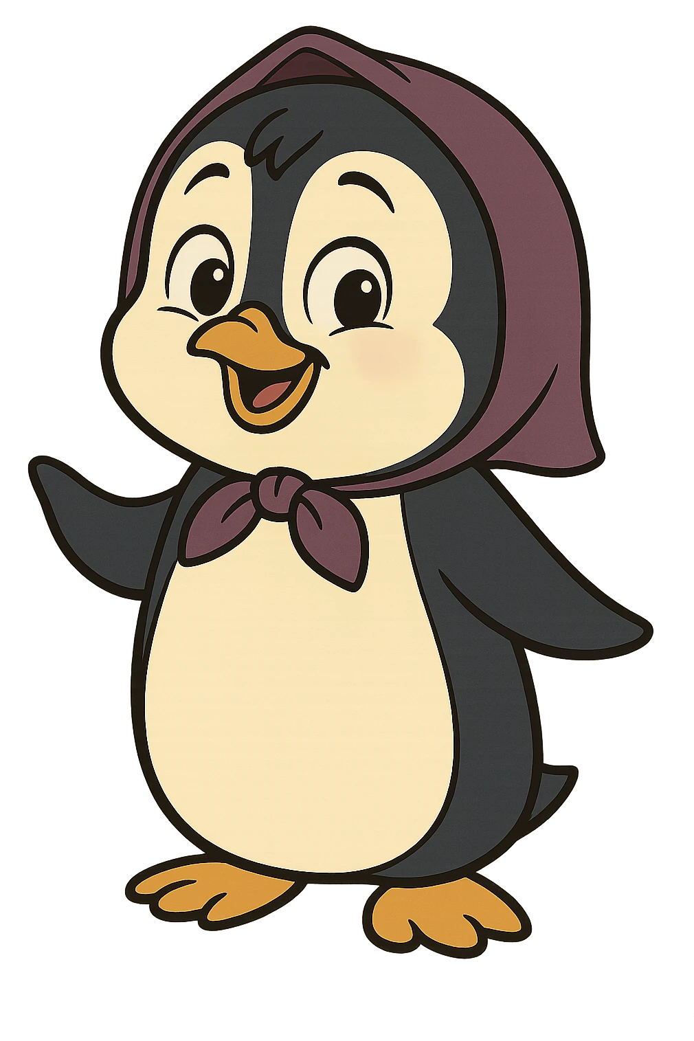 penguin character inspired by Masha and the Bear, smiling emoji
