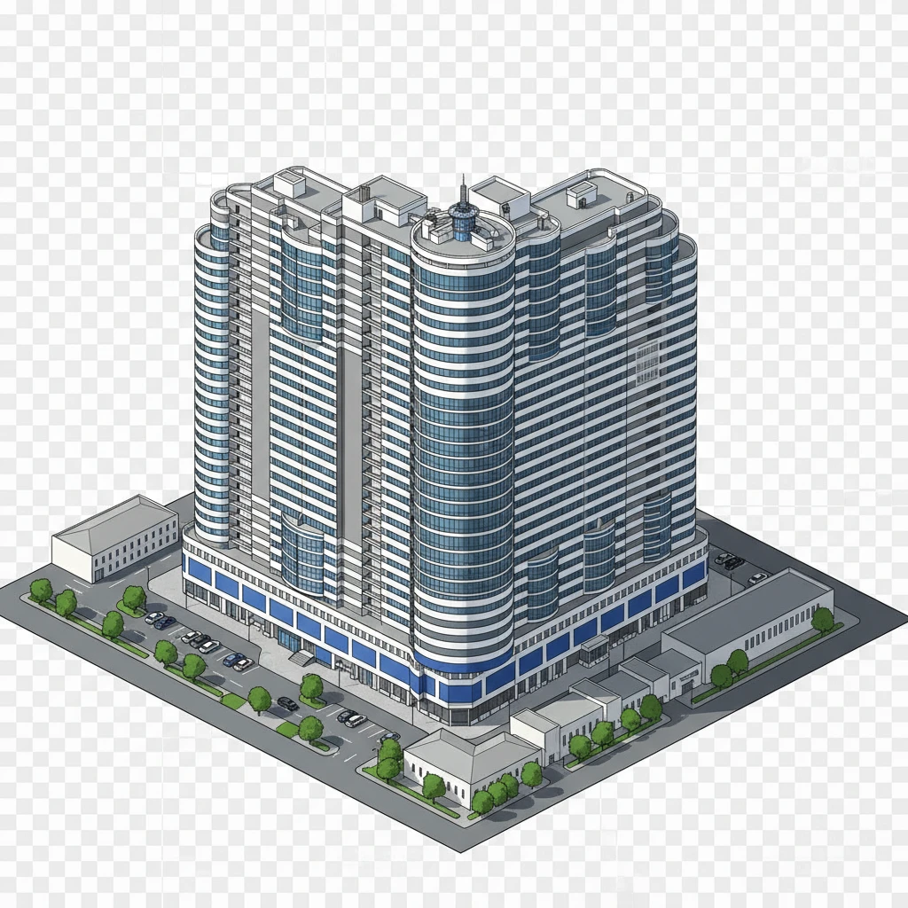 Изометричная, яркая, детализированная, объемная и фотореалистичная иллюстрация ЖК Белый Ангел в Ростове-на-Дону. Чёткие контуры, не размазанные линии, высокое качество, прозрачный фон, не обрезать края картинки emoji