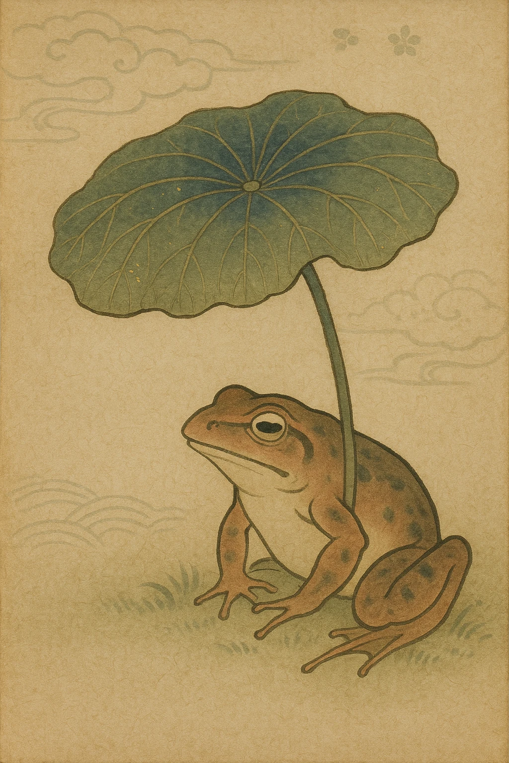 frog hiding under leaf umbrella emoji