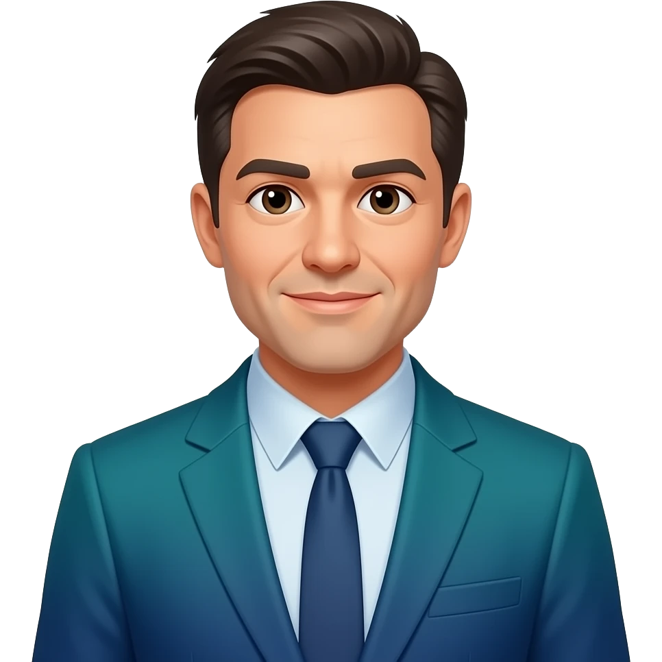 Minimalist flat design icon of an adult person (around 30–40 years old) in casual professional clothing, clean and modern style, soft gradient (blue and teal), no text emoji