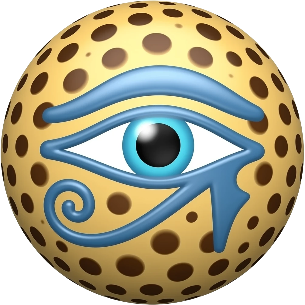 3d sphere with a cartoon Ocelot skin texture with Eye of Horus emoji
