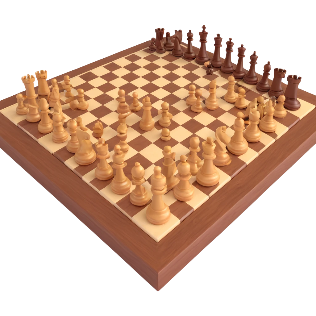 3D brown luxury style chess board with pieces, no text emoji