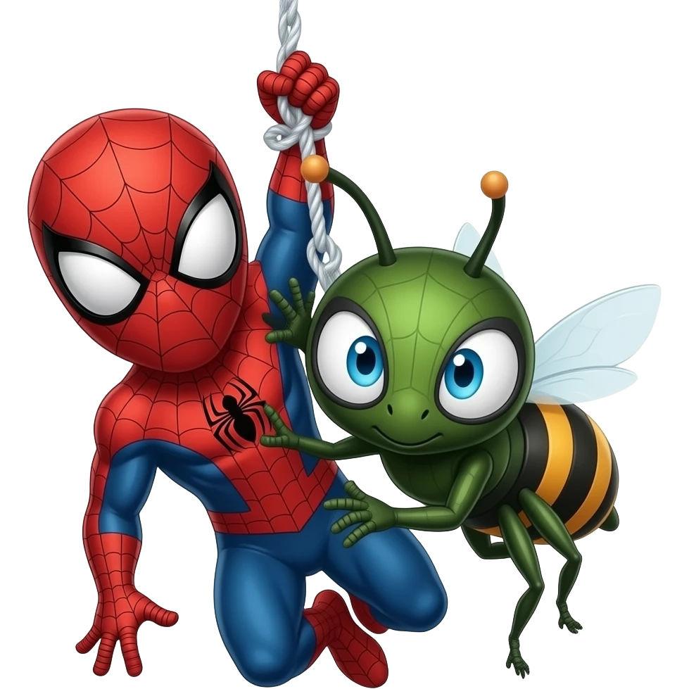 Spider man hanging with his spider wasp emoji