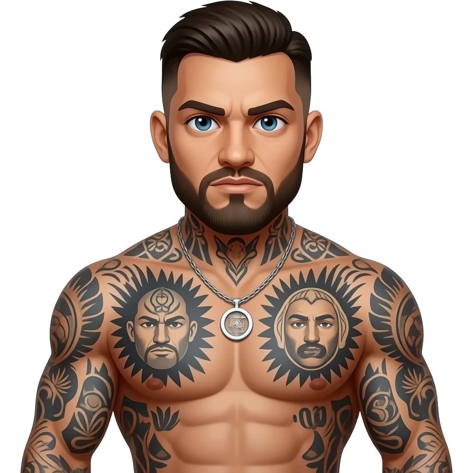 A tough, gang-affiliated person—muscular and covered in tattoos. emoji