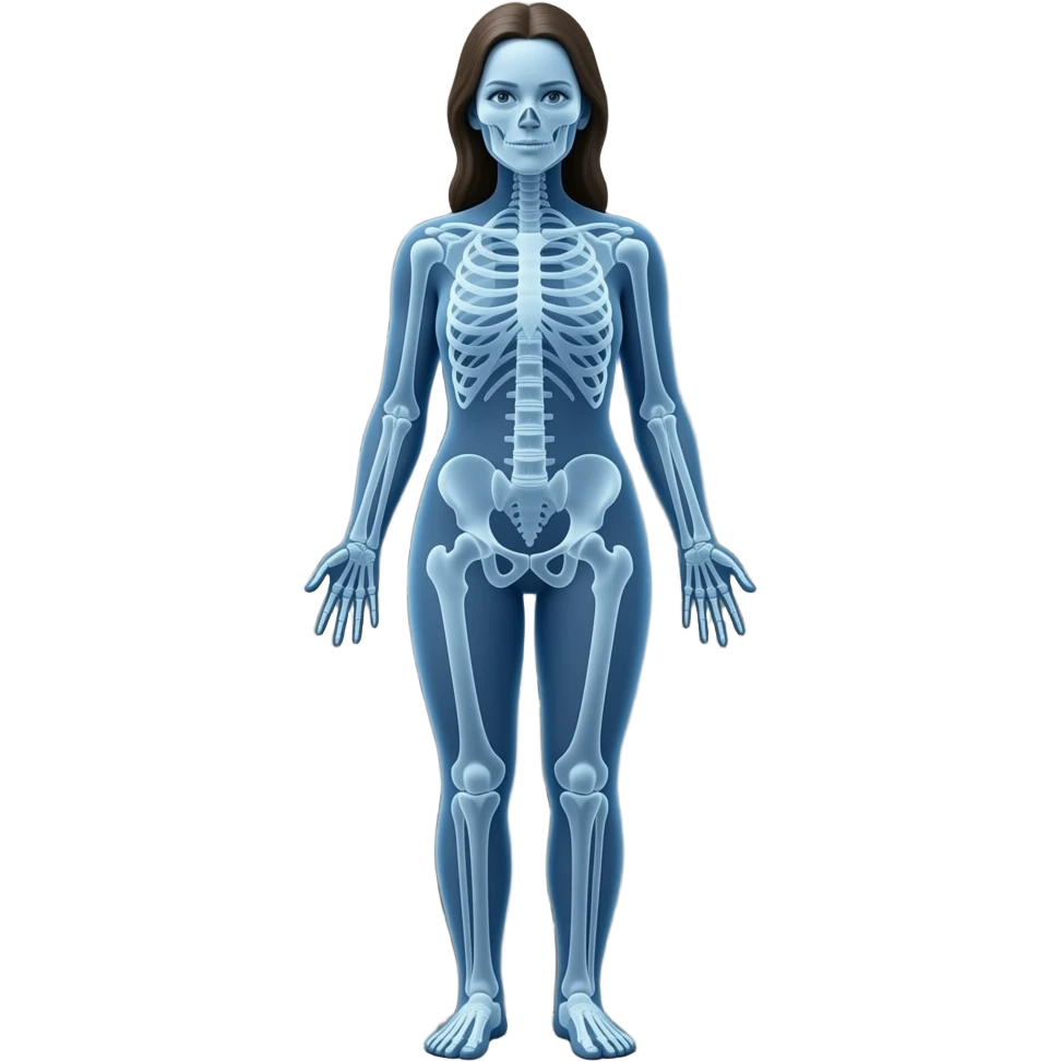 Full-body X-ray of an adult female. Please express it in blue with adjusted transparency. emoji