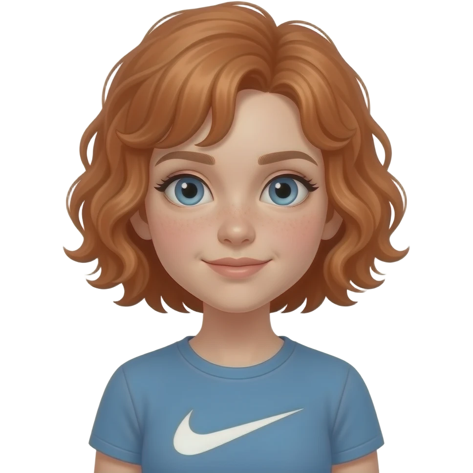 girl with light red hair really short curly hair ugly lob 13 years old blue eyes nike shirt emoji