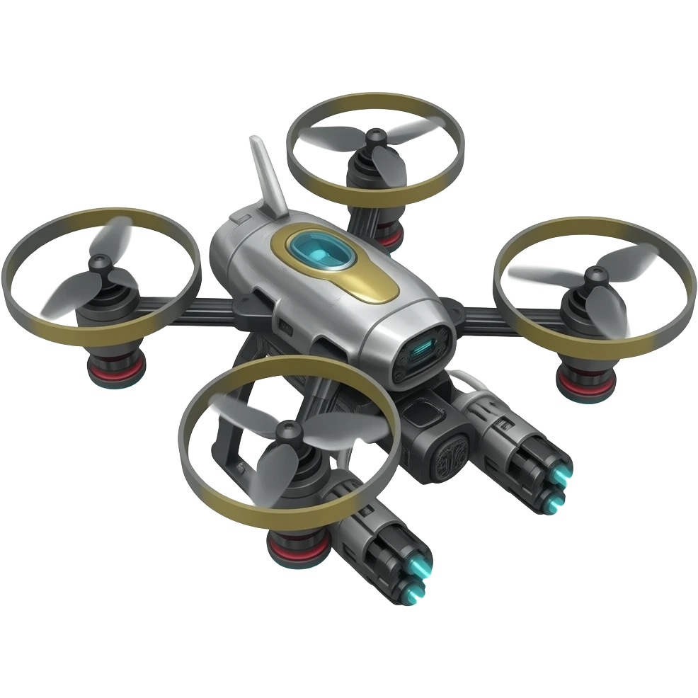 scifi flying robot weaponized drone with thrusters instead of blades emoji
