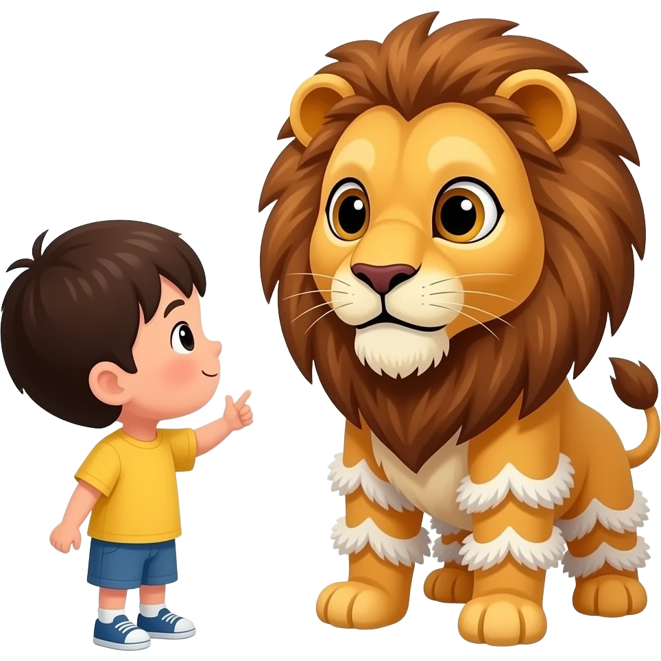 kid looking at lion dancers emoji
