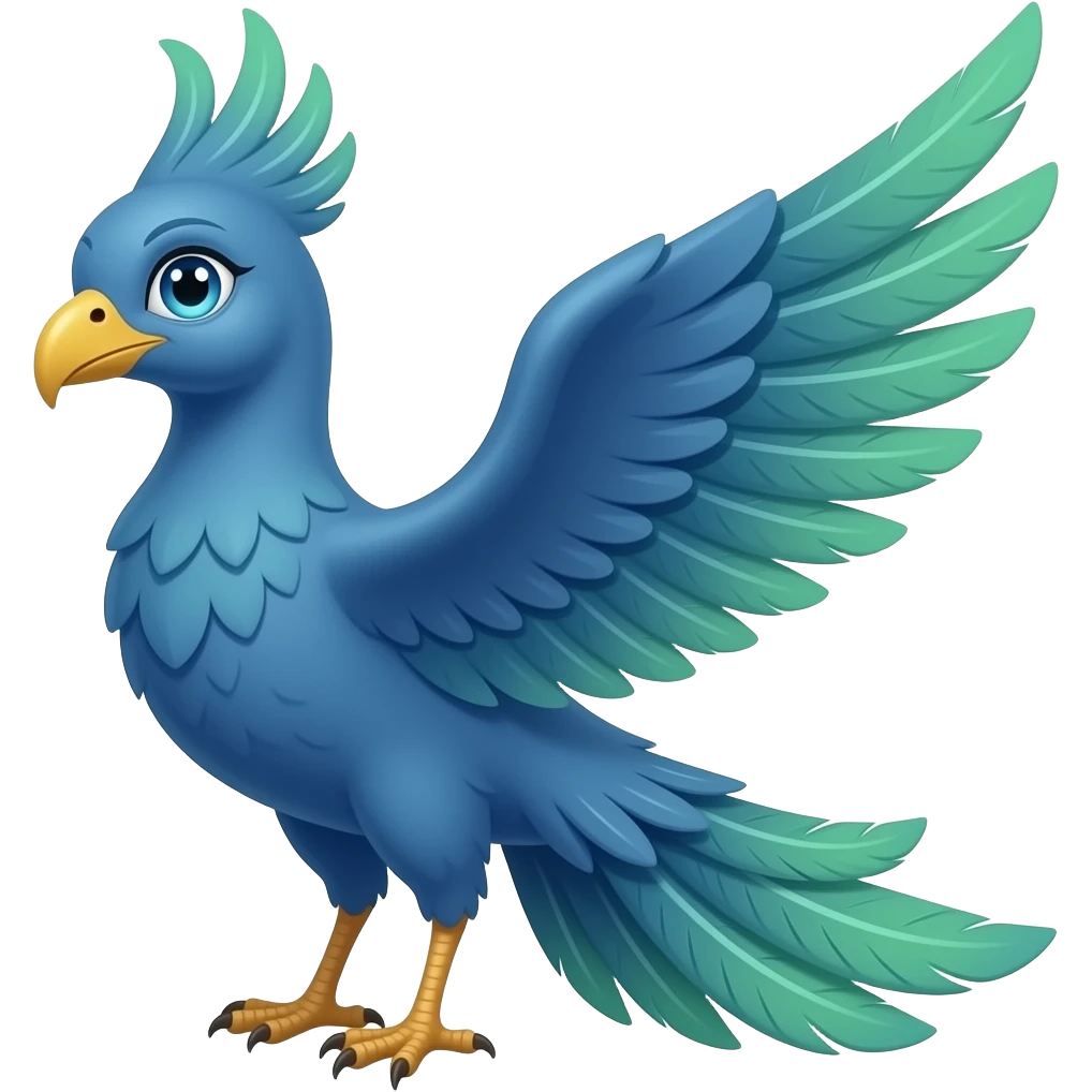 Blue phoenix with green ombré and silver eyes emoji