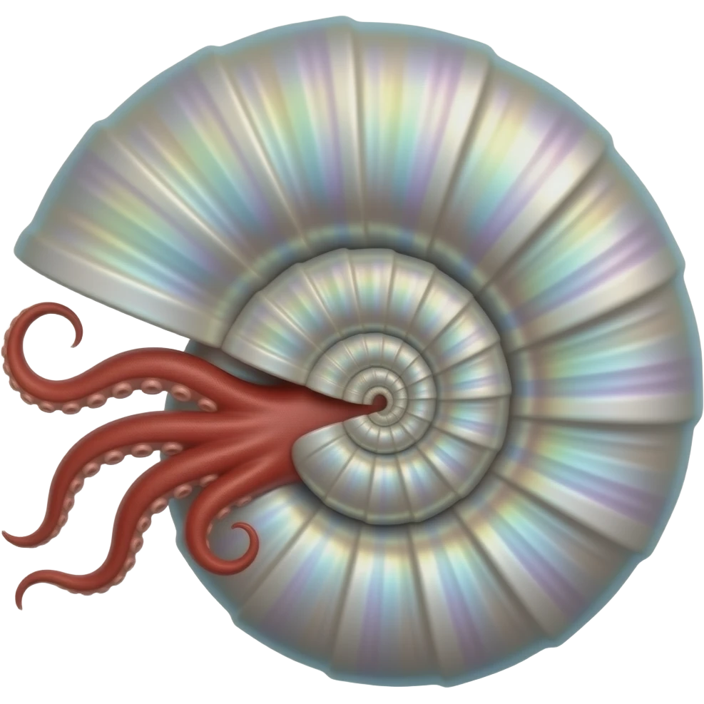 iridescent ammonite shell with red squid tentacles pointing left from the outermost ring emoji