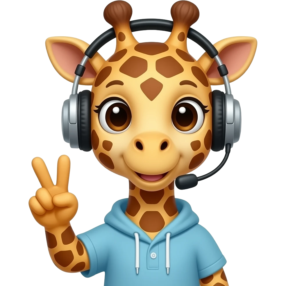 cute Giraffe with Headset peace sign,  cloth , closeup , front facing emoji