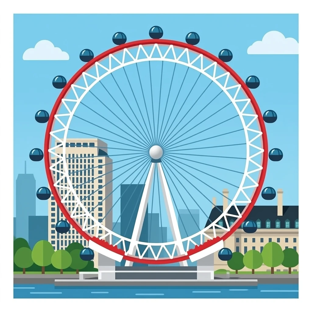 London Eye in elegant red, blue, and white, iconic London skyline symbol emoji