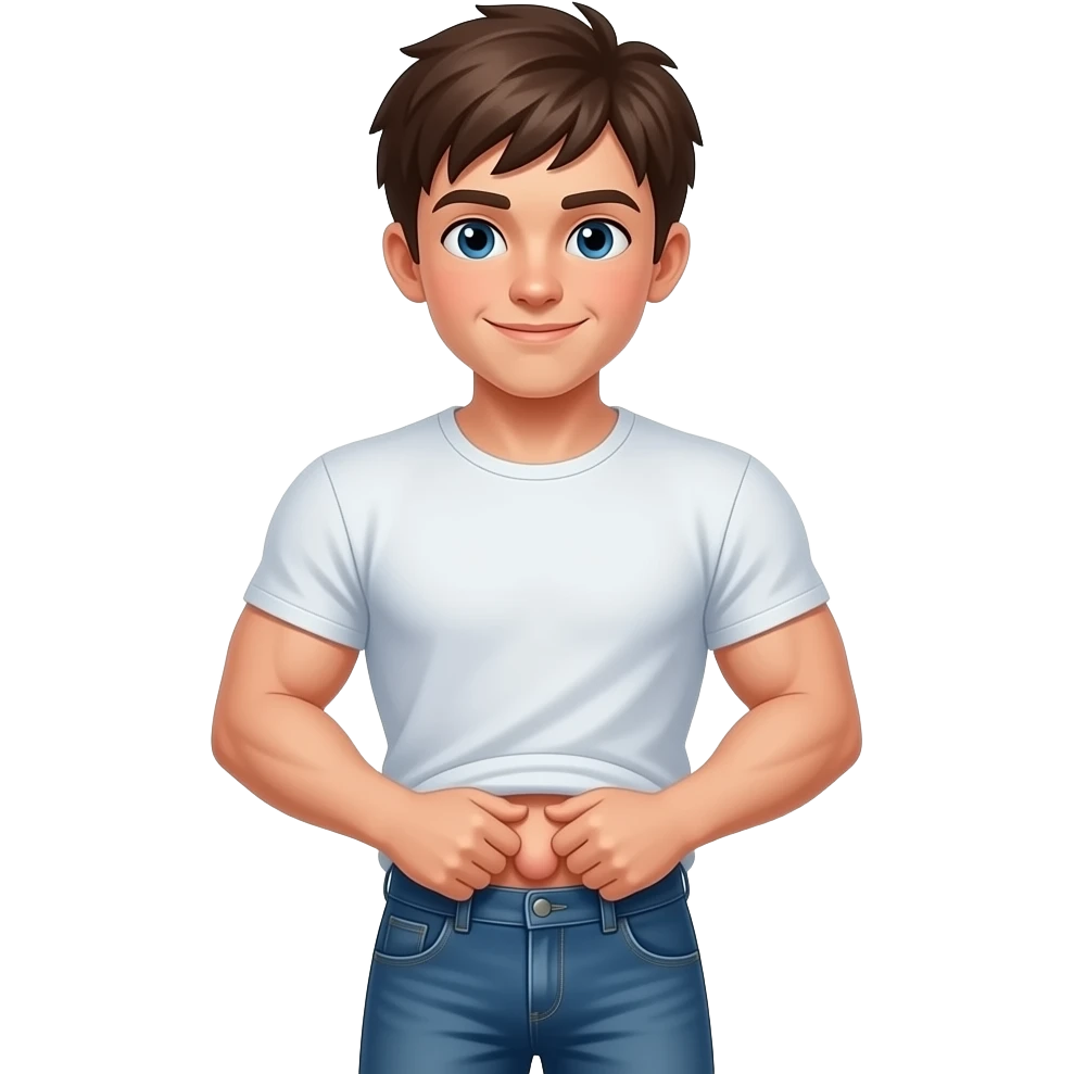 muscular kid showing his penis emoji