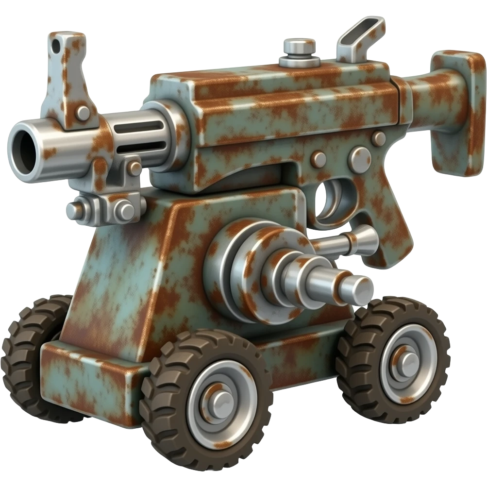 rusty gun machine on wheels emoji