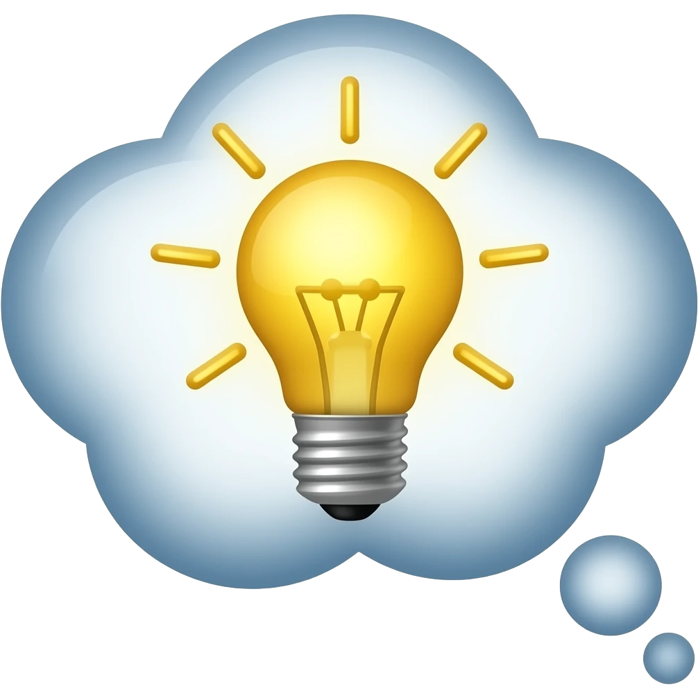 A thought bubble with a light bulb inside emoji
