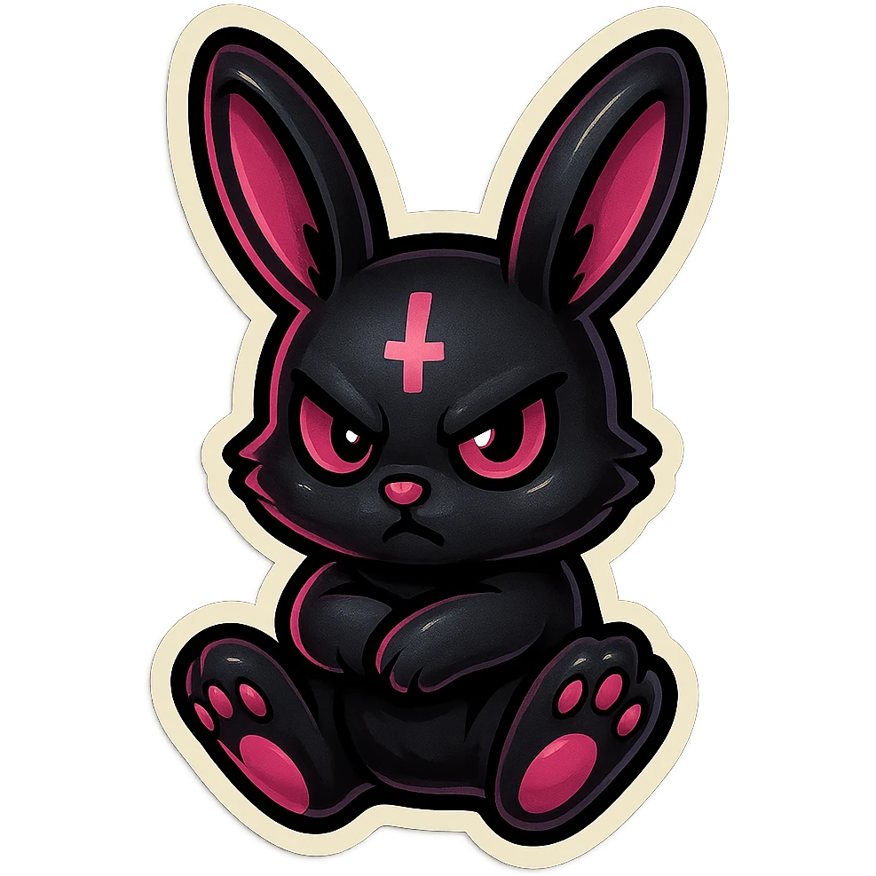 gothic bunny, black and pink, retro stickers style emoji