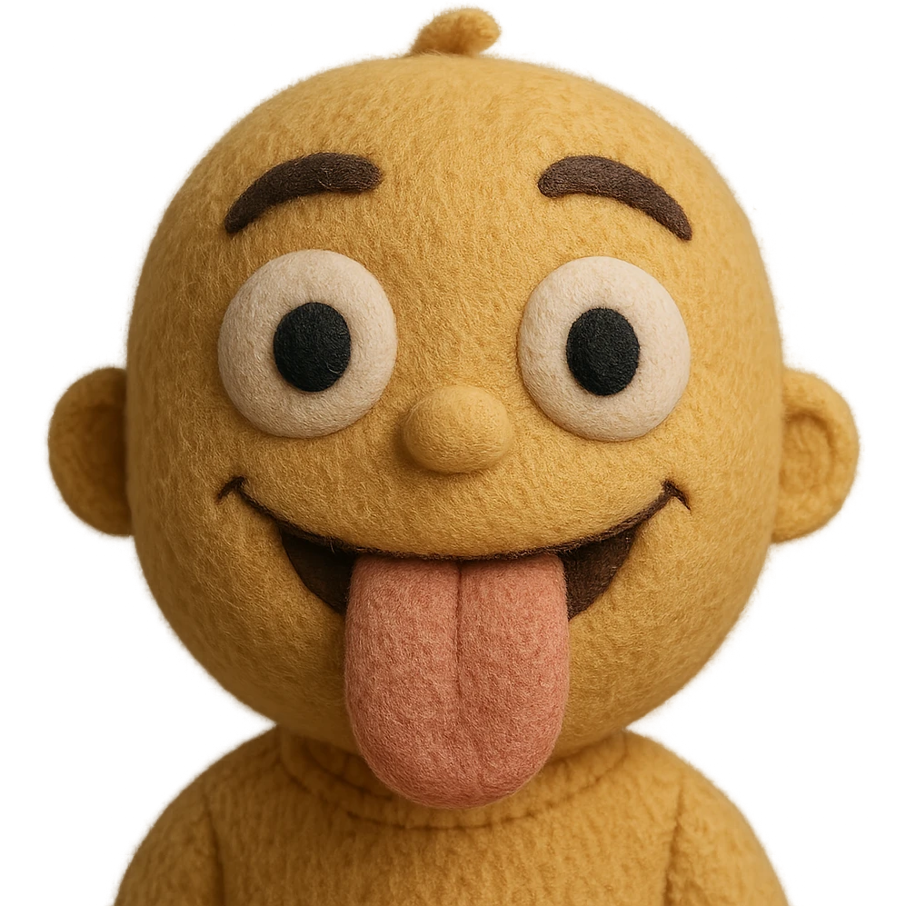 Make this crazy emoji more human with realistic skin texture, human-like eyes and mouth, keep the wild expression, 3D plush portrait style, front facing, transparent background. emoji
