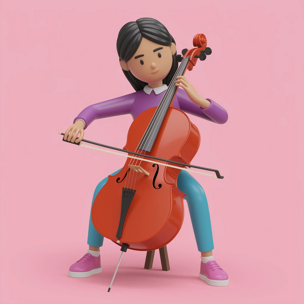 digital 2d art of girl playing cello emoji